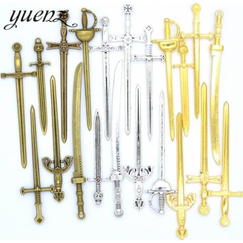 YuenZ Mixed Alloy Antique Knight Sword Charms for Jewelry Making DIY Handmade Weapons Personality Necklace Pendant U057