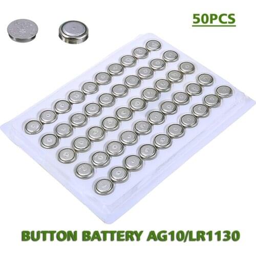 Pohiks 50pcs AG10 Button Coin Cell Battery Portable LR54 LR1130 SR1130W Watch Batteries For Clocks Watches Calculators Computers
