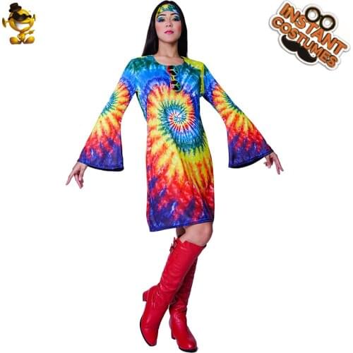 QLQ Women Sunflower 60s 70s Hippies Dress Cosplay Carnival Party Fancy Dress Ladys Elegant Hippie Costume (size S,M,L )
