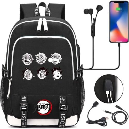 Demon Slayer backpack Trendy usb laptop bag for girls boys teenagers childrens Kimetsu no Yaiba Kamado Tanjirou Cosplay bookbag
