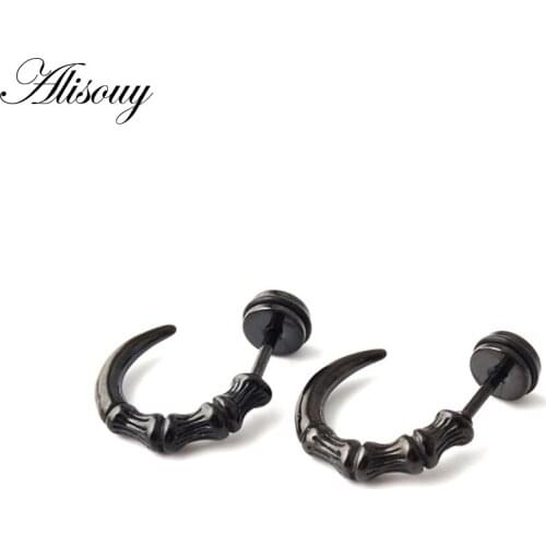 Alisouy 2 pcs Hiphop Hawk Claw Horns Stainless Steel Stud Earrings Men stud earrings Skulls Ear Studs earring for men women