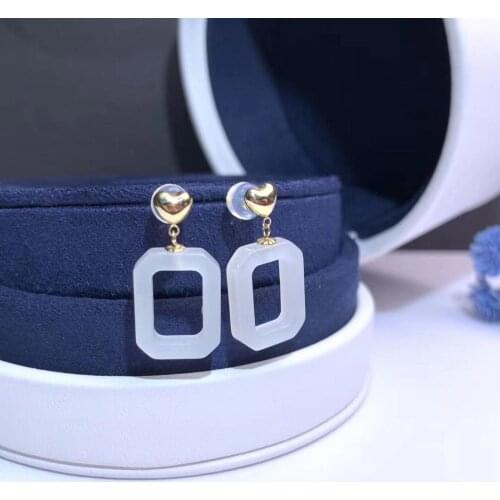 Shilovem 18k yellow Natural white jasper Drop Earrings fine Jewelry women trendy anniversary Christmas gift myme1216897hby