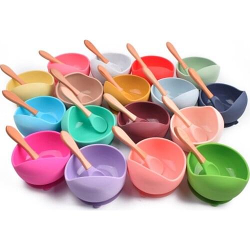 Silicone Bowl Tableware Children Wooden Handle Silicone Spoon Home Use Facial Mask Mixing Bowl Silicone Dishes