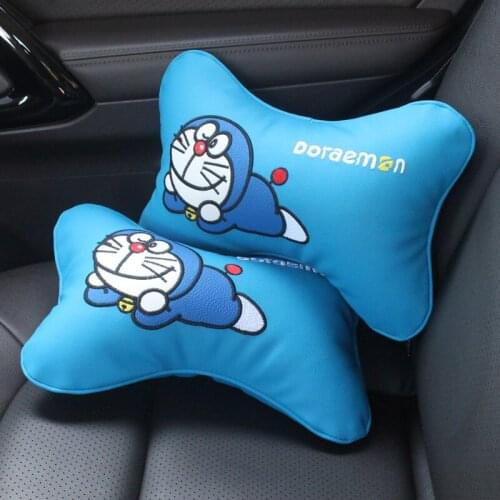 Cute 1pair kitty cat Car Pillow Baby Car Headrest Neck Pillow Cartoon Black Plush Car Seat Cushion Headrest Car Accessor