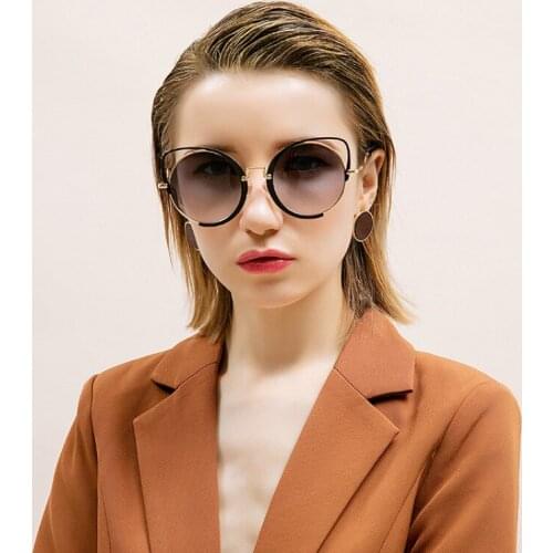 Veshion Round Polarized Sunglasses Retro Cute Gradient Cat Eye Sun Glasses Metal Optical Spectacles