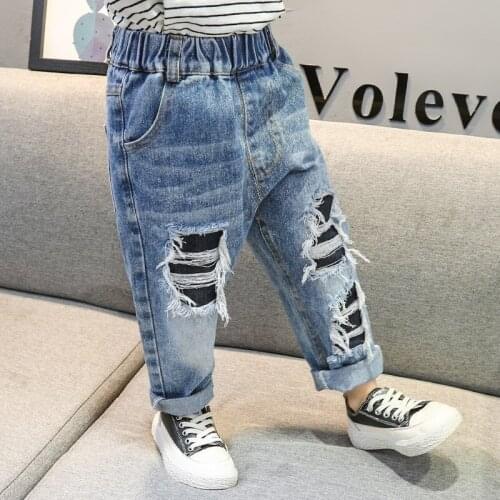 Spring Loose Holes Denim Pants Cute Sweet Fashion Streetwear Infant Clothing Child Trousers 2-7T Toddler Kid Baby Boy Girl Jeans