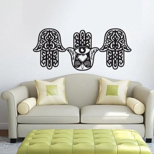 Three Hamsa Hand Living Room Wall Stickers Vinyl Removable DIY Home Decor Indian Buddha Art Mural