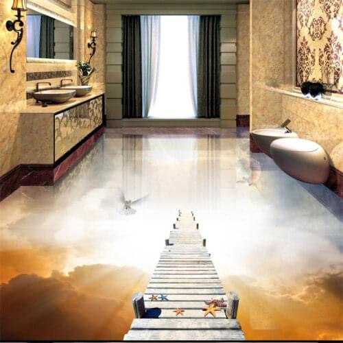 Vinyl wallpaper 3d flooring adhesive custom wooden brige dove mural wallpaper 3d floor tiles self adhesive wallpaper