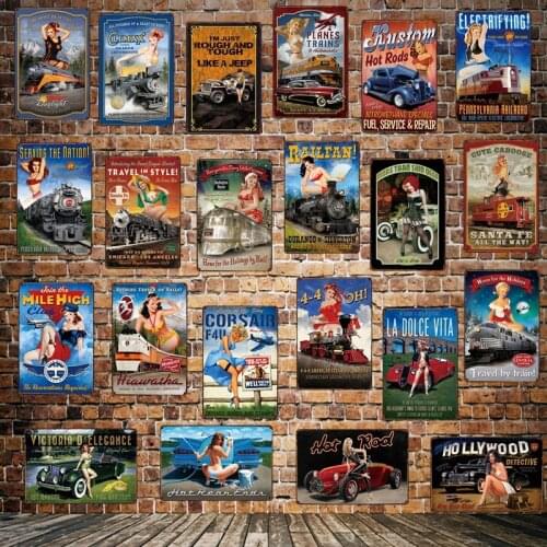 [ WellCraft ] Airplane Pin up Train Sexy Metal Sign Posters art Retro Mural Painting Personality Custom Decor LT-1750