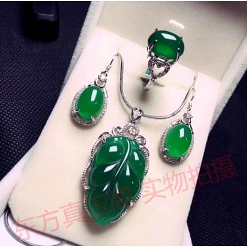 High quality Fine jewelry Jade fine jewelry Natural leaf Jade pendan Boutique Pendant necklace set free shipping