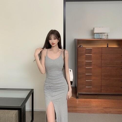 ZC3036 2021 Summer new women fashion temperament sexy deep V show bust split shoulder strap dress cheap wholesale