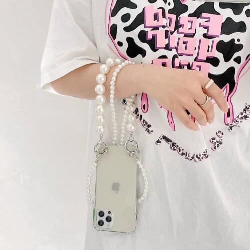 Pearl Bracelets chain Crossbody Lanyard Necklace soft case for iphone 12 Pro Max MiNi 11 Pro XR X XS 7 8 6S plus Clear Cover