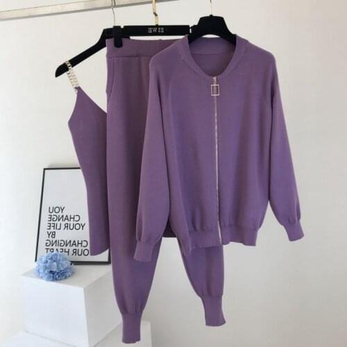 High Quality Tracksuits Sweat Suits For Women Zipper Cardigans Coat + Vest + Pants Sets Knitted 3pcs Outfits Ensemble Femme