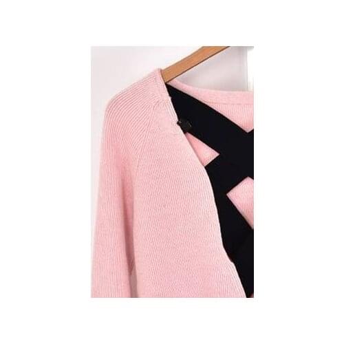 Womens Knitted Sweater Back Cross Strap Back Deep V-Neck Long Sleeve 2021 Autumn Ladies Jumper Knitwear Pullover Tops