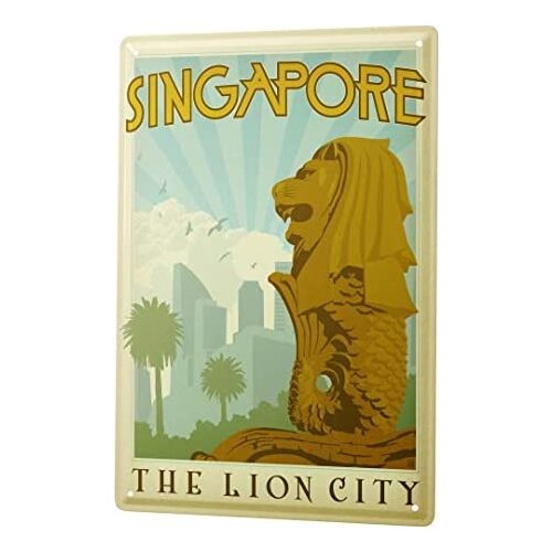Tin Sign Decor Plaques World Tour Singapore Lion City Metal Plate 8X12