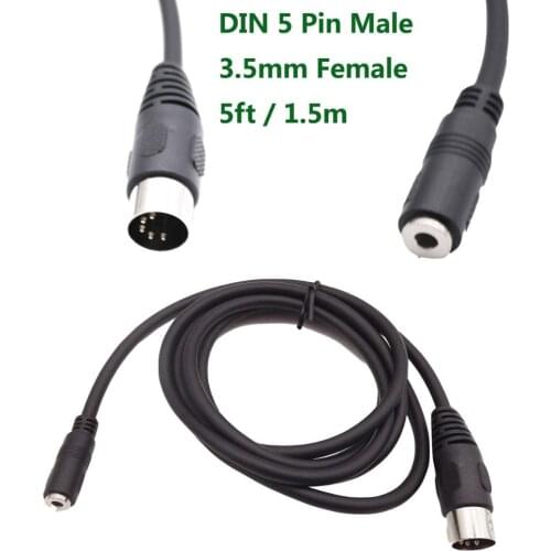 1pc Premium 150cm/1.5m/5ft Din MIDI 5 Pin Male Plug to 3.5mm Stereo Female Socket Audio Adapter Connectors Cable Cord