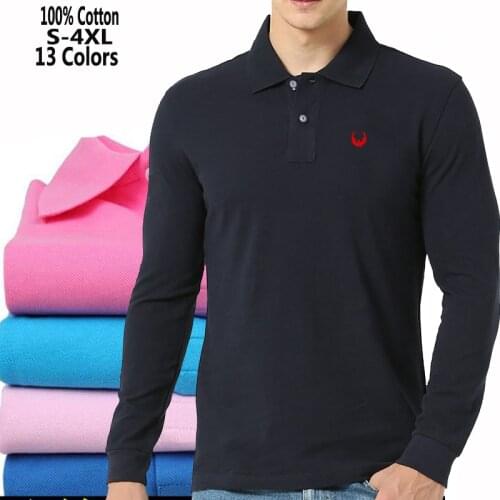100% Cotton High Quality S-4XL Mens Long Sleeve Polos Shirts Embroidery-Logo Casual Brand Polos Homme Fashion Clothes Male Tops