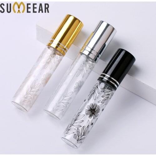100 pcs/lot 10ml Portable flower pattern Glass Perfume Bottle With Atomizer Empty Cosmetic Mini refillable bottles