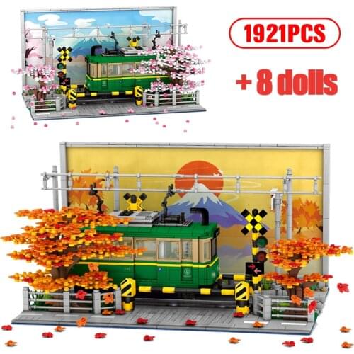 1921PCS DIY Creative Kamakura Train MOC Architecture Building Blocks City Street View Anime Car Figures Bricks Toys For Children