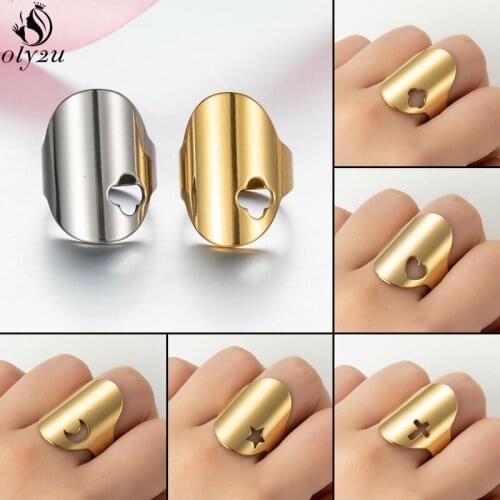 2021 Fashion Minimalist Silver Color Rings for Women Punk Hip Hop Adjustable Heart Cross Crescent Ring Fashion Jewelry Best Gift