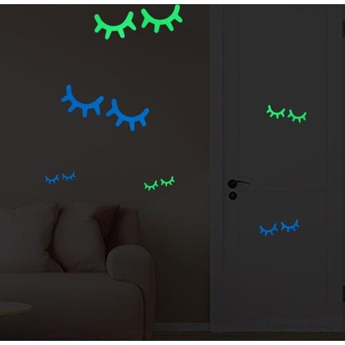 3 Pairs Cute Sleepy Eyes Eyelash Pattern Luminous Wall Sticker Kids Room Decorative Ornaments Bedroom Background Glow Sticker