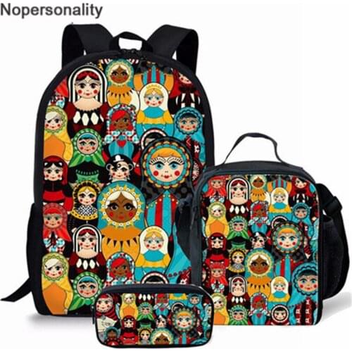 Nopersonality Russian Matryoshka Pattern School Bags 3pcs Set Teenager School Backpack for Girls Orthopedic Schoolbag Satchel