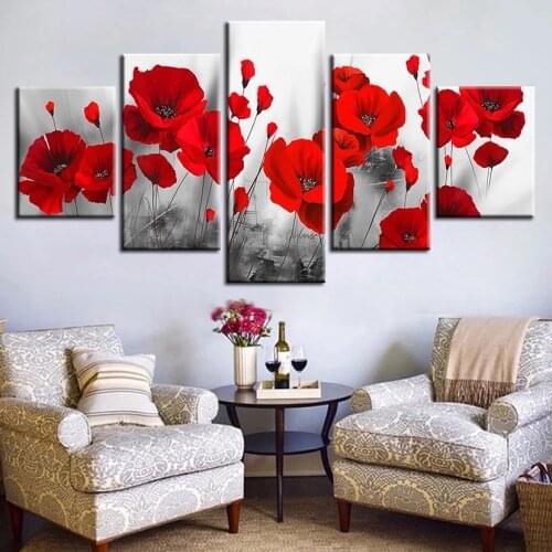 5pc Multi-picture Diamond Painting Full Square Red Poppy Flower Rhinestones 5D DIY Diamond Embroidery Mosaic Wall Art WG2563