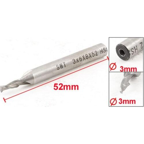 Milling Cutter Tool Straight End Mill 3mm x 6mm x 8mm x 52mm 3 Flute Silver Tone 5pcs