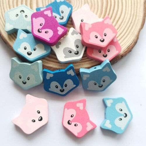 New 50Pcs Printed Little Fox Colore Wooden Beads DIY custom Halloween party decoration Childrens ToysBracelet Accessories