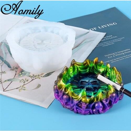 Aomily Halloween Flame Skeleton Shaped Ashtray Silicone Resin Clay Molds Fondant Cake Chocolate Decorating Tools Baking Mould