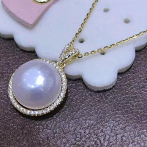 Free shipping noble jewelry Natural South Sea 12-13mm Pearl Pendant Necklace 18k