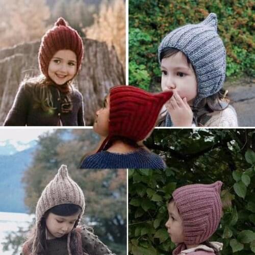 Kid Hat Winter Cap For Boys Girls Kids Solid Print Hats Child Cute Knitting Wool Children Caps Knit Fashion 8 Colors 3-8 Years