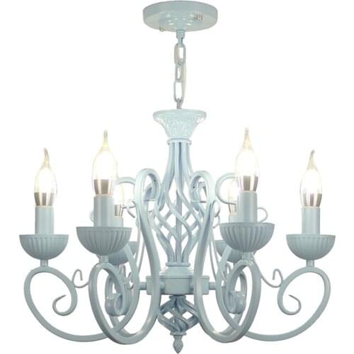 European Minimalist Candle Chandeliers 6 Lights Mediterranean Metal Bar Cafe Childs Bedroom Hanging Lamp Lighting Fixture PL679