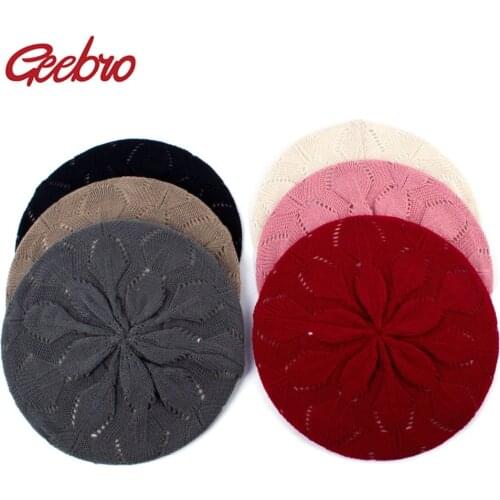 Geebro Womens Plain Color Knit Beret Hat Spring Casual Soft Acrylic Berets for Women Ladies French Artist Beanie Beret Hats