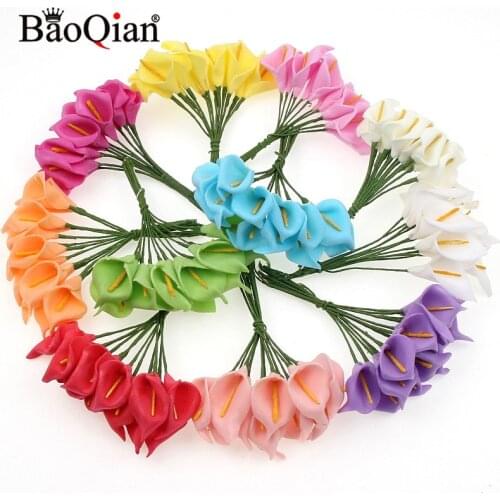 12Pcs Mini Foam Calla Artificial Flower Fit Bride Bouquet Wedding Decoration DIY Wreath Valentines Gift Box Fake Flower
