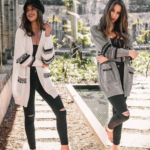 Autumn Winter Boho Cardigan Feminino Womens Cardigan Long Sleeve Oversized White Knit Cardigan Women Coat Long Sweater Mujer