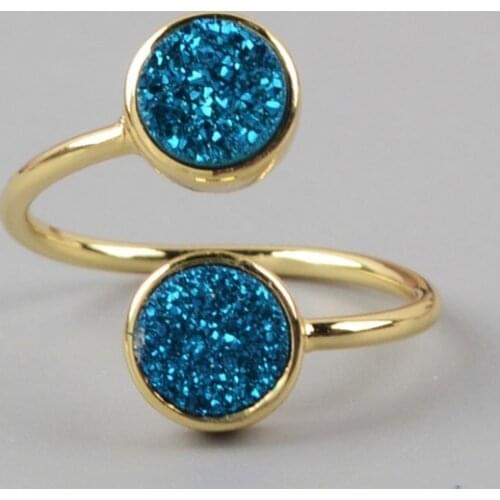 Natural Agates Double Stone Rings Multi-Colors Druzy Adjustable Ring Pink Black Drusy Women Rings Friendship Gift Dropship