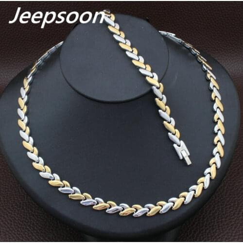 4 Colors For Choose Fashion Jewelry Stainless Steel Leaf Chain Necklace & Bracelet Set For Woman SFKGAVEC
