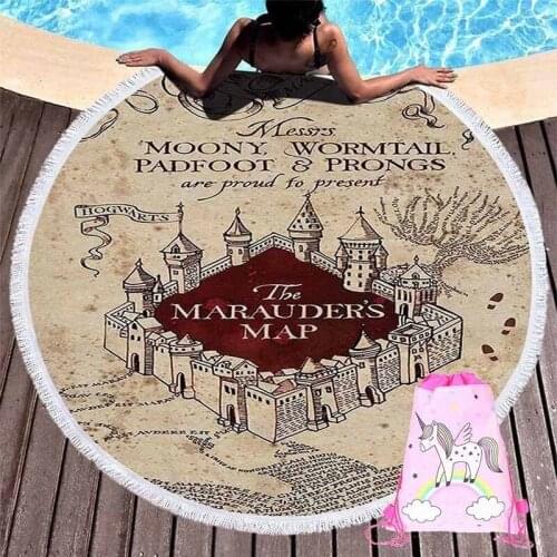 Anime Round Beach Towel Absorbent Microfiber Towels Adults Blanket Drawstring Backpack Bag For Living Room Home Decorative