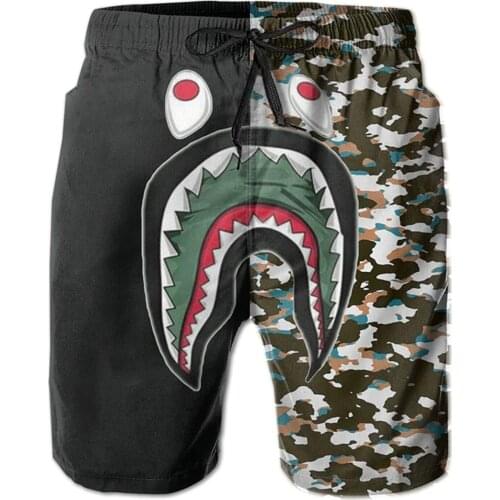 Gym Shorts Men Swim Trunks Beach Shorts Big Mouth Shark Surfing Board Workout With Pockets And Mesh Lining