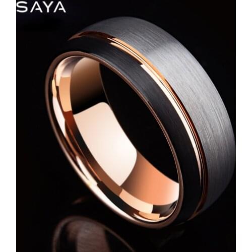 Men Tungsten Wedding Rings, 8mm Carbide RoseGold Plated Inside Party Jewelry, Customized