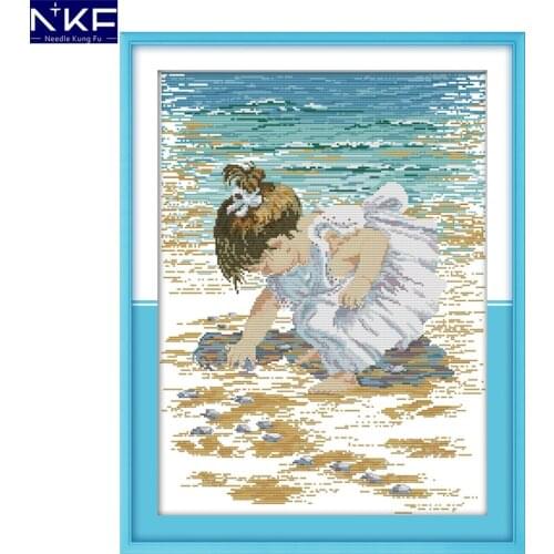 NKF Pick Up Shells Cross Stitching DIY Needlework Cross Stitch Kits for Embroidery Home Decoration Cross-stitch Set