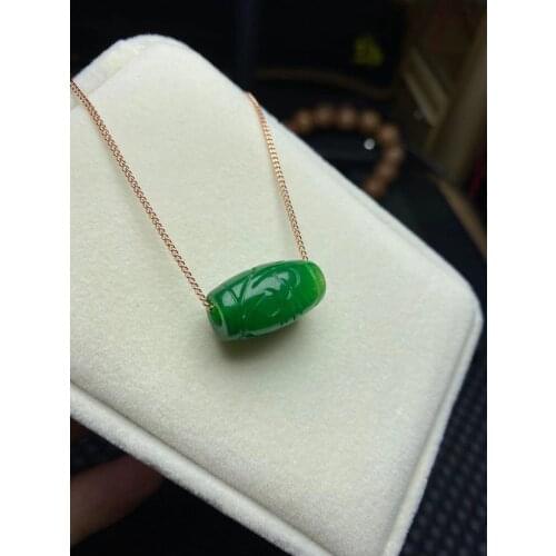 Natural green jade pendant necklace with 925 sterling silver hand-carved round jade pendant jadeite jade necklace