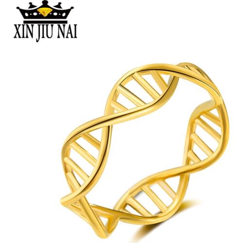 2020 new hot selling simple wild fashion Hollow network celebrities with the same life DNA double spiral yellow female gold ring