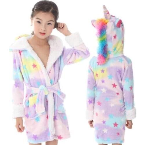New Baby Kids Bath Robes Pyjamas Boys Girls Hooded Bathrobe Unicorn Anime Cartoon Towel Beach Childrens Sleepwear Baby