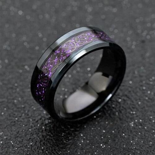 New Purple Dragon Ring For Men Wedding Stainless Steel Carbon Fiber Black Dragon Inlay Comfort Fit Band Ring Fashion jewelry