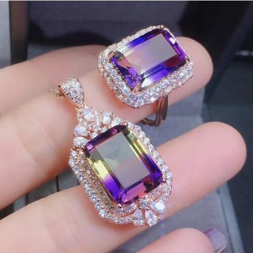 New Coming Natural and Real Natural And Real Ametrine Set 925 sterling silver Fine jewelry 1pc ring,1pc Pendant