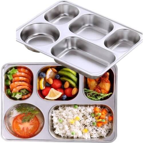 Stainless Steel Divided Dinner Tray Lunch Container Food Plate for School Canteen Student Food Tray Tableware
