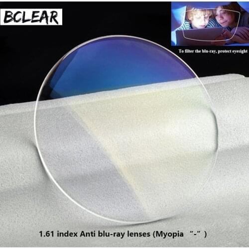 BCLEAR 1.61 refractive index anti blue ray lenses single vision lens Myopia blue light eyes protection computer phone glasses