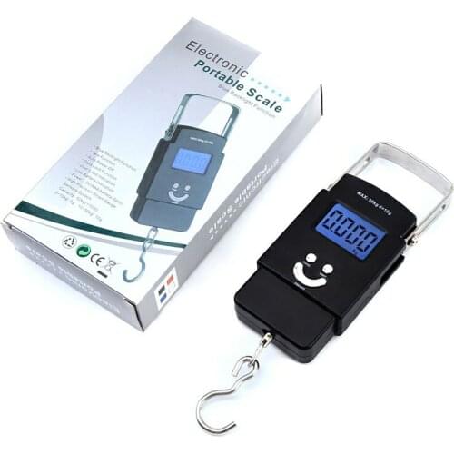 50kg Portable Smile Face Scale LCD Display Electronic Hook Weighing Luggage Scale With English Keys Without Battery